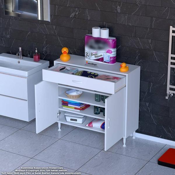 Modilayn EMİR 100 x 88 x 32,5 cm 1 Çekmece 2 Kapak 3 Raf 4 Bölme Çok Amaçlı Banyo & Mutfak Dolabı - Image 1