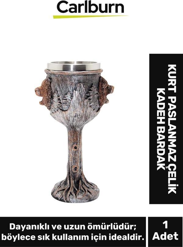 Özel Tasarım Dekoratif Şık Hediyelik Sevgili Arkadaş Kurt Paslanmaz Çelik Kadeh Bardak 19*7 Cm - Image 1