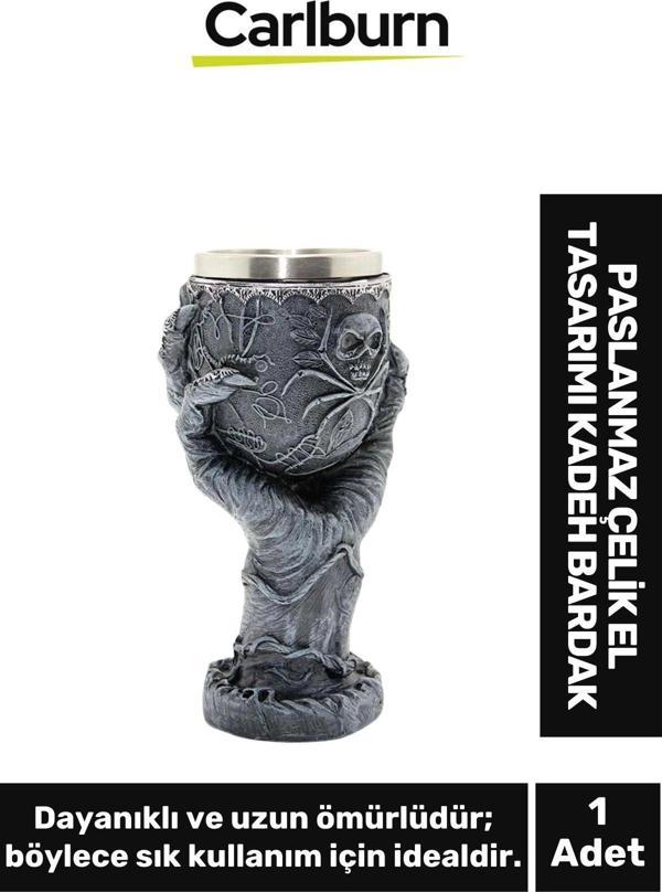 Özel Tasarım Dekoratif Şık Hediyelik Sevgili Arkadaş Paslanmaz Çelik El Kadeh Bardak 19*7 Cm - Image 1