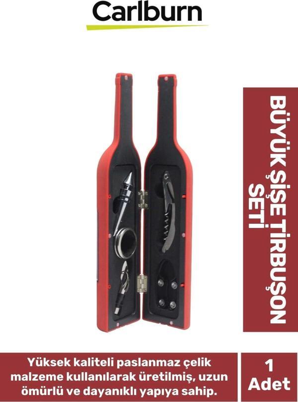 Premium Paslanmaz Çelik Kararmaz Mantar Şarap Kapak Açıcı Şişe Tirbuşon Seti 33*7 Cm - Image 1