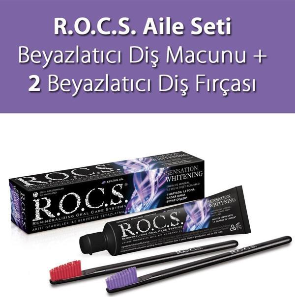 Rocs Sensation Whitening Beyazlatıcı Diş Macunu ve 2 Diş Fırçası Aile Seti - Image 1