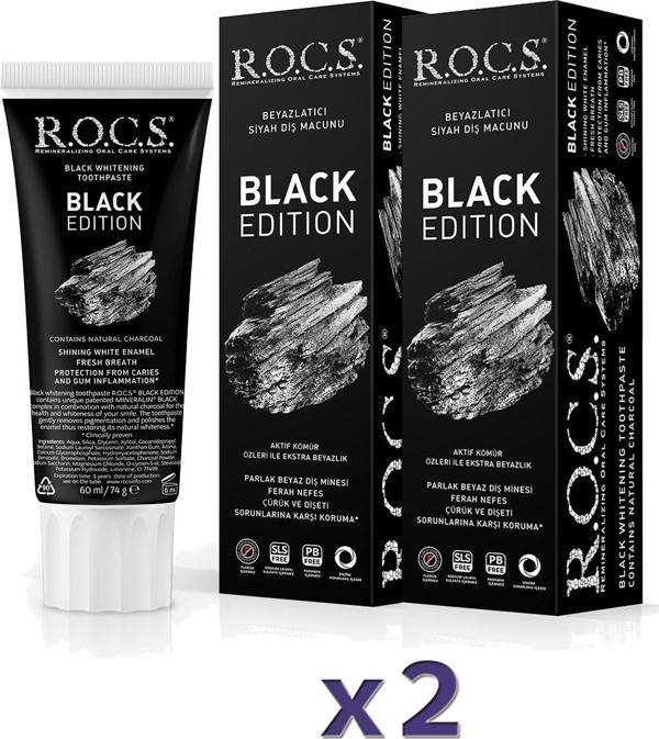 Rocs BLACK EDITION KÖMÜR ÖZLERİ İLE BEYAZLATICI DİŞ MACUNU 74g X 2 ADET - Image 1