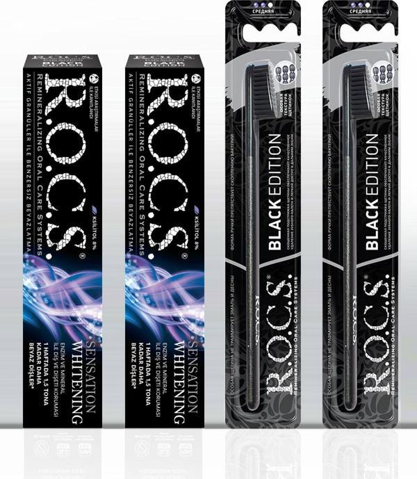 Rocs Sensation Whitening Beyazlatıcı Ağız Bakım Seti - 2 macun ve 2 fırça - Image 1