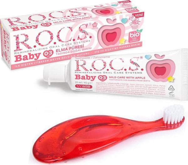 Rocs Baby 0-3 Yaş Elma Püresi Tadında Diş Macunu 45G + Diş Fırçası Seti - Image 1