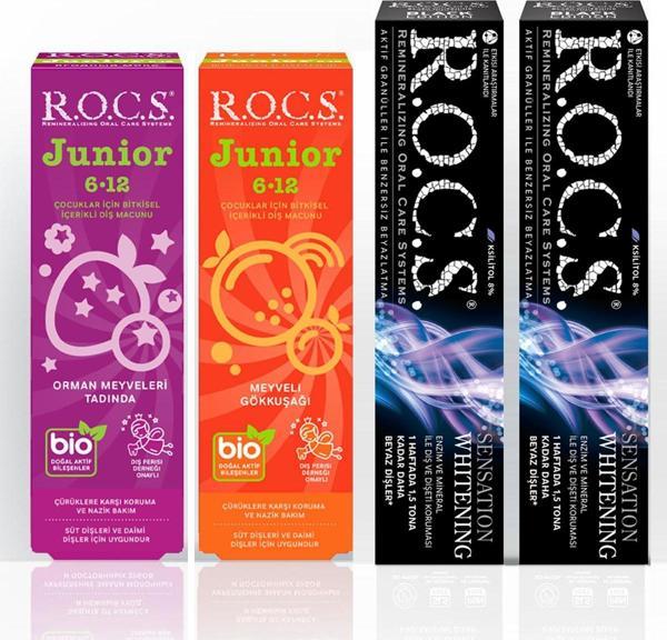 Rocs Sensation Whitening Macun ve 6-12 Junior Macun Aile Seti-(2 Sensation -1 Gökmeyve-1 Orman) - Image 1