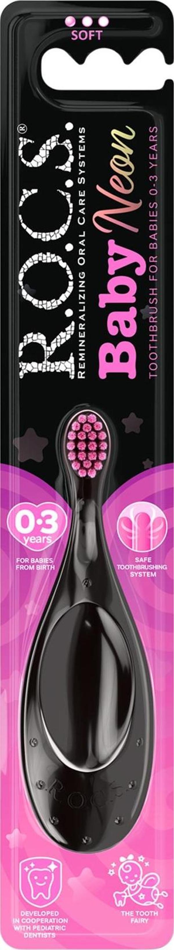 Rocs Baby Neon 0-3 Yaş İçin Ekstra Yumuşak Diş Fırçası - Pembe - Image 1