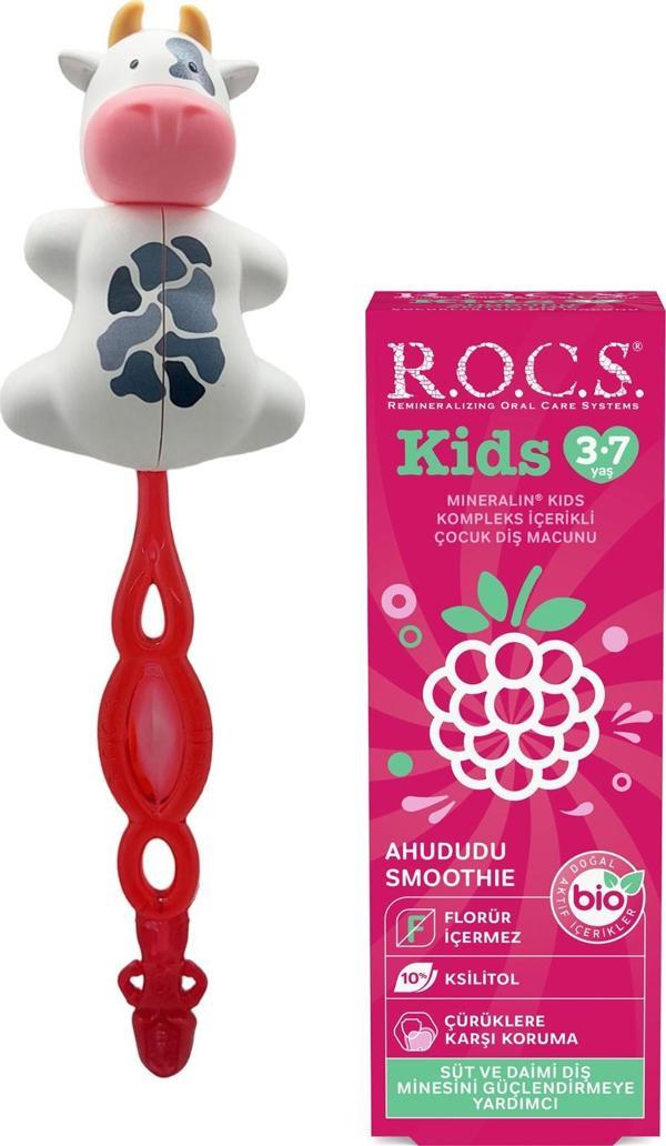 Rocs 3-7 YAŞ AHUDUDU SMOOTHIE Ağız Bakım Seti-Kids Diş Mcn+Kids Diş frc Kırmızı + İnek Sak. Kabı - Image 1