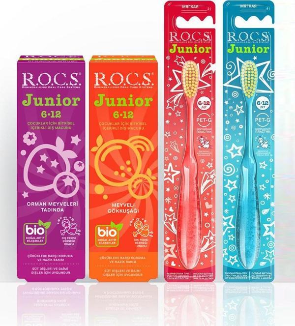 Rocs JUNIOR 6-12 YAŞ DİŞ MACUNU VE DİŞ FIRÇASI SETİ - 2 DİŞ MACUNU VE 2 DİŞ FIRÇASI - Image 1