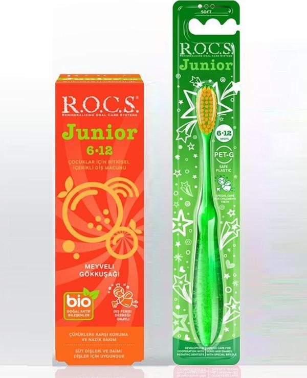 Rocs JUNIOR 6-12 MEYVELİ GÖKKUŞAĞI DİŞ MACUNU VE DİŞ FIRÇASI SETİ - Image 1
