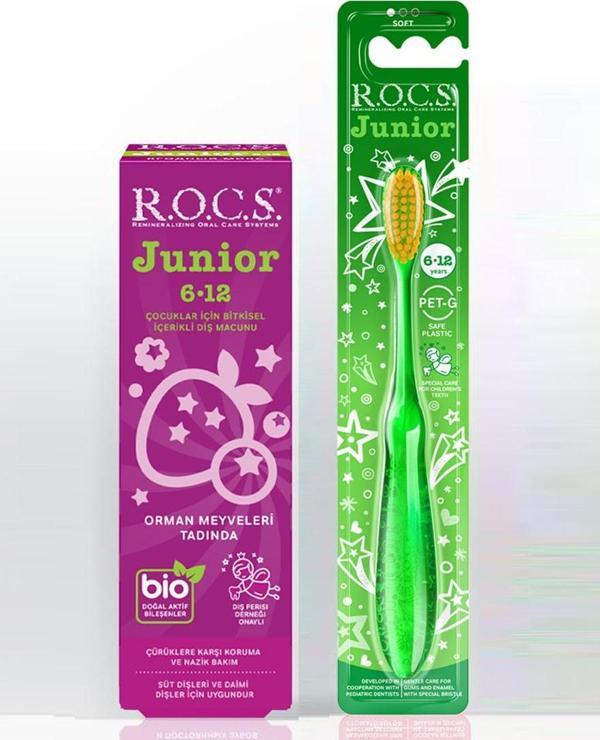 Rocs JUNIOR 6-12 ORMAN MEYVELİ DİŞ MACUNU VE DİŞ FIRÇASI SETİ - Image 1