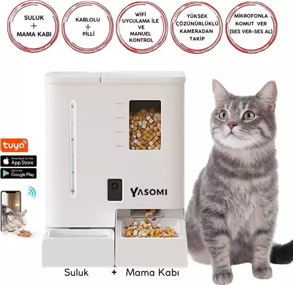 Yasomi DU-F03V Smartpaw+ 2si1 Arada 4l/5l Kapasiteli Pilli/Kablolu Akıllı Otomatik Mama ve Su Kabı - Image 1