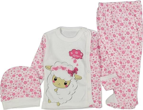 Rakun Hastane Çıkışı Baby Tatlı Kuzu Ekru/Pembe Renk 3 Parça Kız Bebek Takım 216155 - Image 1