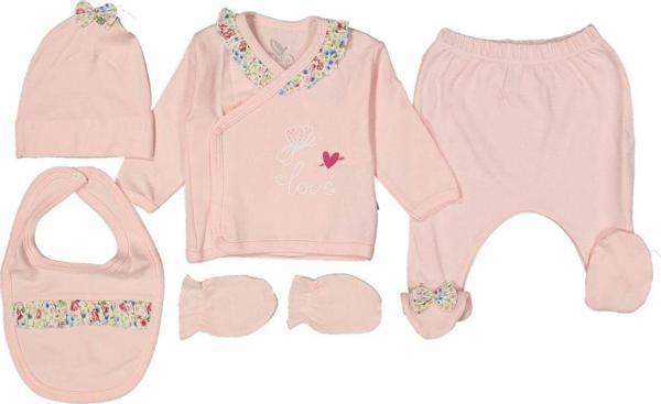 Begisa Love Kız Bebek Yakası Fırfırlı 5 Parça Somon Renk Takım 229541 - Image 1
