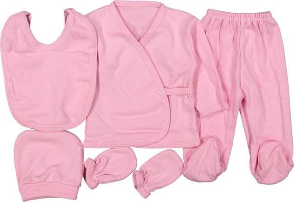 Juuta 5 Parça Düz Pembe Renk Kız Bebek Zıbın Seti 382629 - Image 1