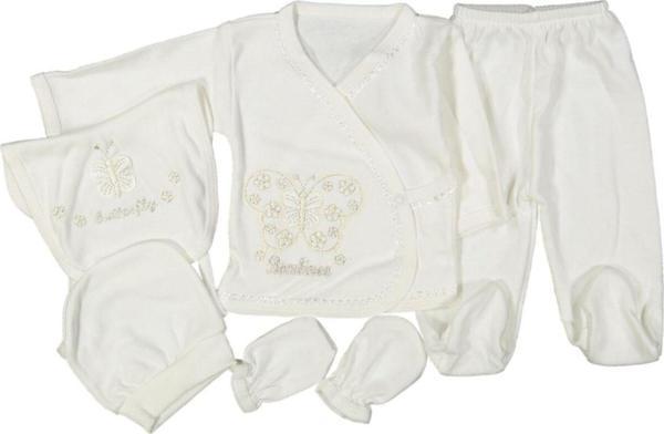 Juuta Kelebek Nakışlı 5 Parça Kız Bebek Hastene Çıkışı Krem Renk 57102 - Image 1