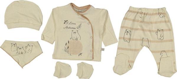 Sevnur Baby 5 Parça Bej Renk Ayıcık Baskılı Erkek Bebek Hastane Çıkışı 235961 - Image 1