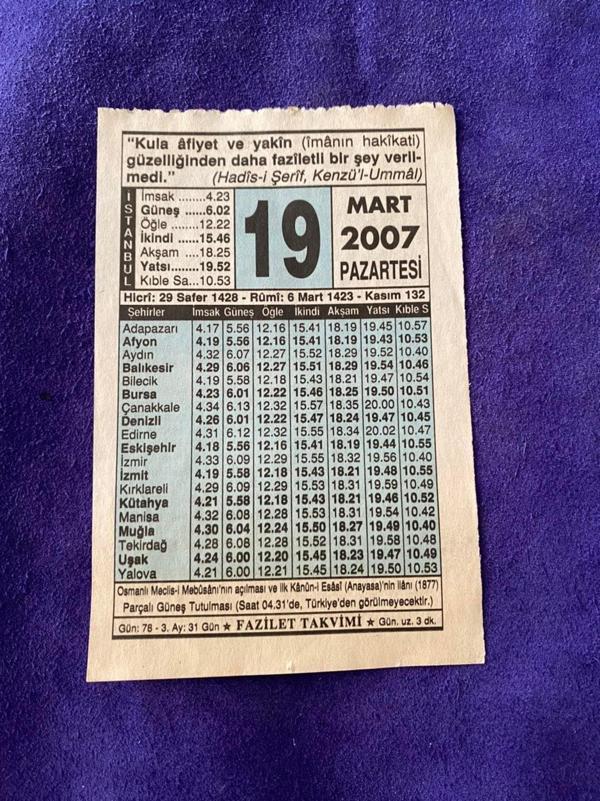 19 Mart 2007 Takvim Yaprağı - Nostalji Koleksiyonluk Takvim Yaprağı - Image 1