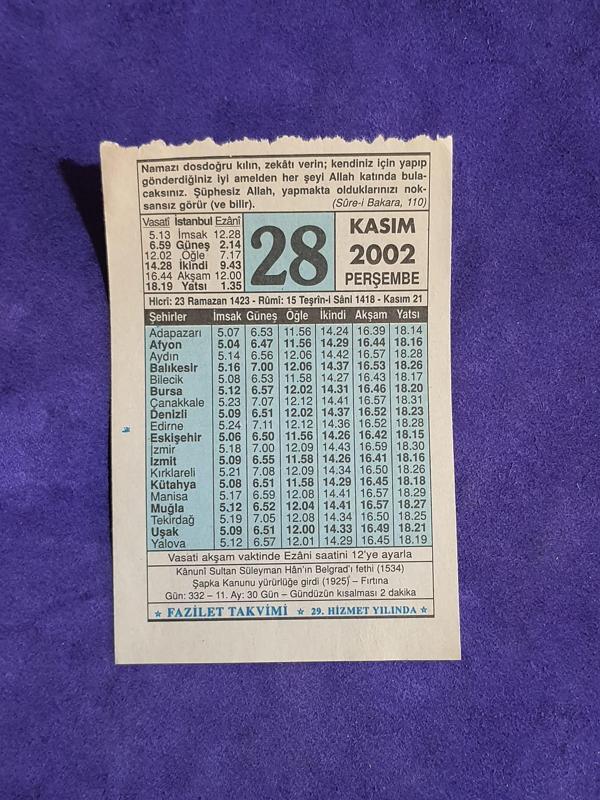 28 Kasım 2002 Takvim Yaprağı - Nostalji Koleksiyonluk Takvim Yaprağı - Image 1
