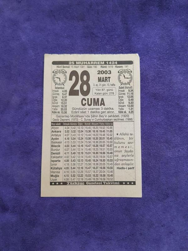 28 Mart 2003 Takvim Yaprağı - Nostaljik Koleksiyonluk Takvim Yaprağı - Image 1