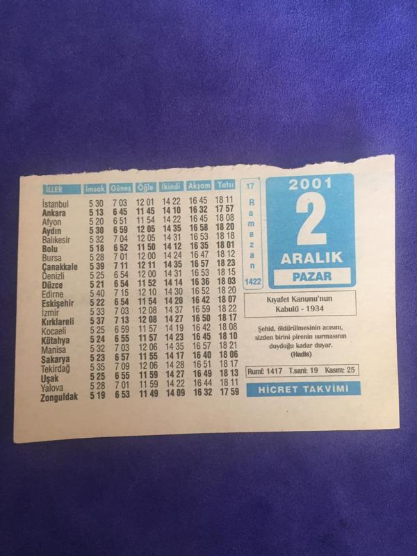 2 Aralık 2001 Takvim Yaprağı - Nostalji Koleksiyonluk Takvim Yaprağı B - Image 1