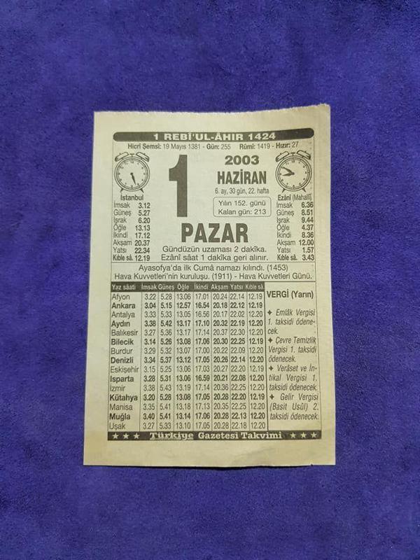 1 Haziran 2003 Takvim Yaprağı - Nostaljik Koleksiyonluk Takvim Yaprağı - Image 1