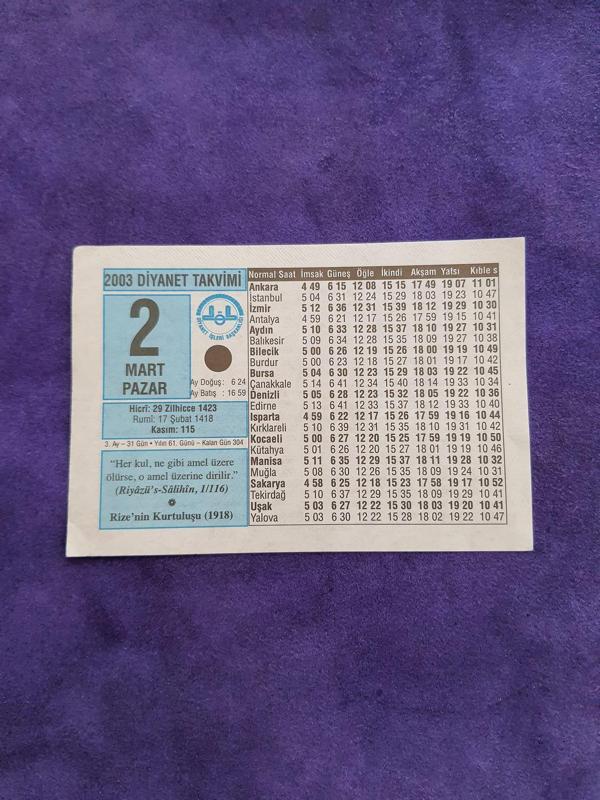 2 Mart 2003 Takvim Yaprağı - Nostaljik Koleksiyonluk Takvim Yaprağı A  - Image 1