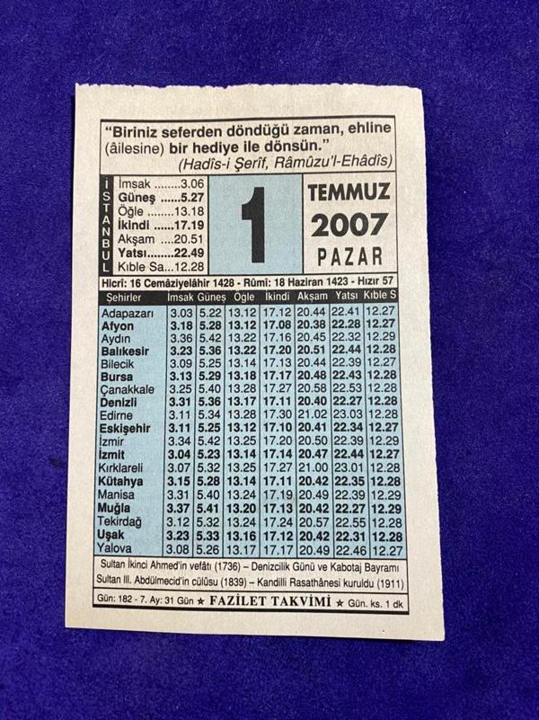 1 Temmuz 2007 Takvim Yaprağı - Nostalji Koleksiyonluk Takvim Yaprağı - Image 1
