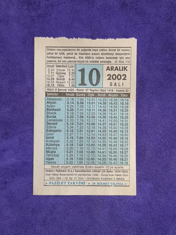 10 Aralık 2002 Takvim Yaprağı - Nostalji Koleksiyonluk Takvim Yaprağı - Image 1