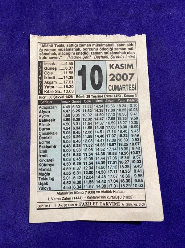 10 Kasım 2007 Takvim Yaprağı - Nostalji Koleksiyonluk Takvim Yaprağı - Image 1