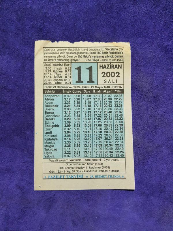 11 Haziran 2002 Takvim Yaprağı - Nostalji Koleksiyonluk Takvim Yaprağı  - Image 1