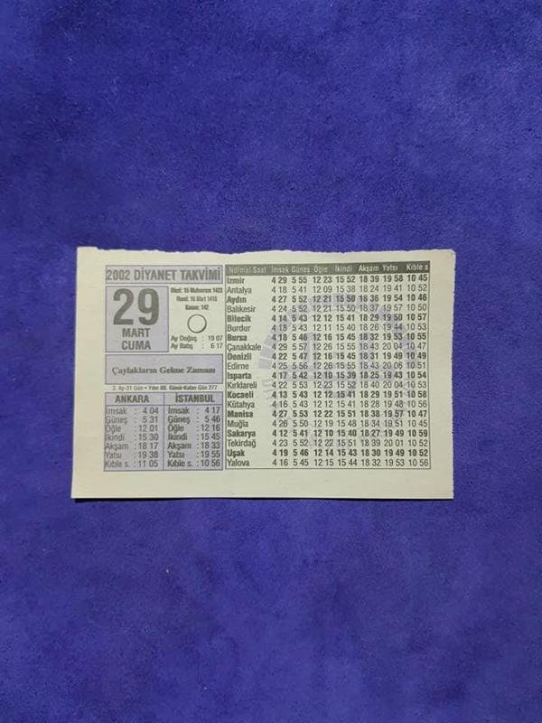 29 Mart 2002 Takvim Yaprağı - Nostalji Koleksiyonluk Takvim Yaprağı  - Image 1