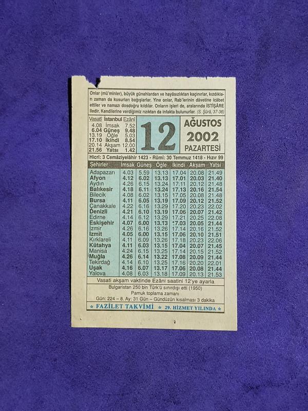 12 Ağustos 2002 Takvim Yaprağı - Nostalji Koleksiyonluk Takvim Yaprağı - Image 1