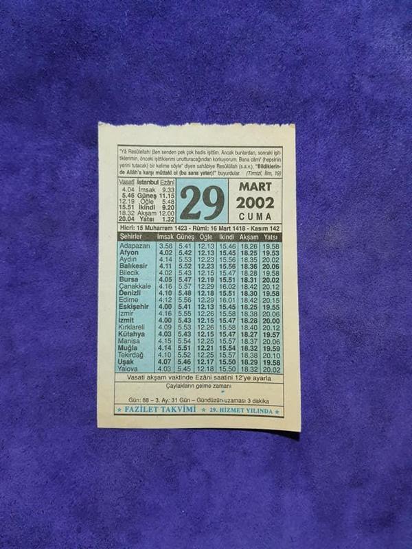 29 Mart 2002 Takvim Yaprağı - Nostalji Koleksiyonluk Takvim Yaprağı A - Image 1