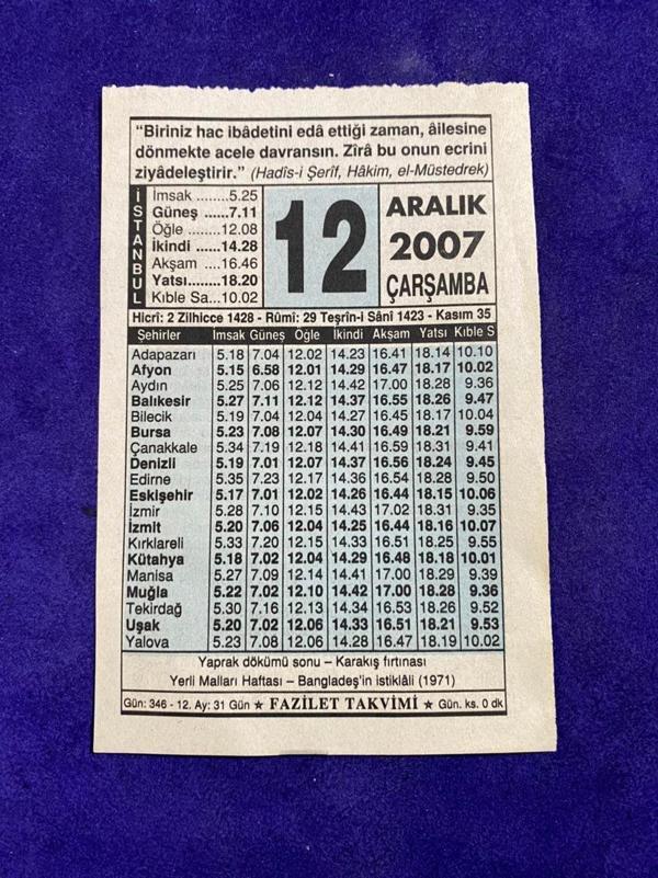 12 Aralık 2007 Takvim Yaprağı - Nostalji Koleksiyonluk Takvim Yaprağı - Image 1