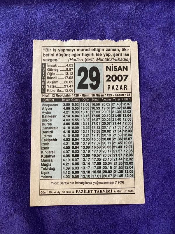 29 Nisan 2007 Takvim Yaprağı - Nostalji Koleksiyonluk Takvim Yaprağı - Image 1