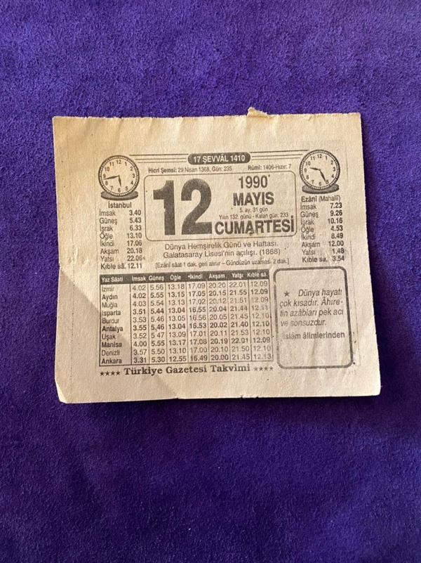 12 Mayıs 1990 Takvim Yaprağı - Nostalji Koleksiyonluk Takvim Yaprağı - Image 1