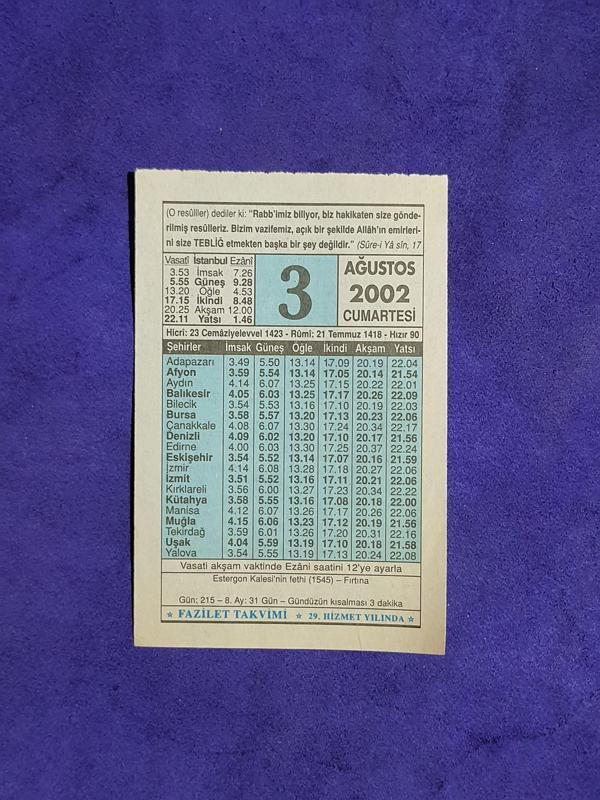 3 Ağustos 2002 Takvim Yaprağı - Nostalji Koleksiyonluk Takvim Yaprağı - Image 1