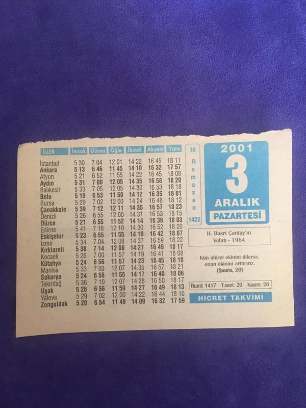 3 Aralık 2001 Takvim Yaprağı - Nostalji Koleksiyonluk Takvim Yaprağı C - Image 1