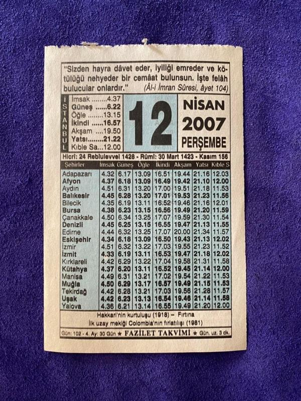 12 Nisan 2007 Takvim Yaprağı - Nostalji Koleksiyonluk Takvim Yaprağı B - Image 1