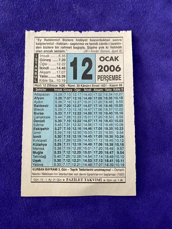 12 Ocak 2006 Takvim Yaprağı - Nostalji Koleksiyonluk Takvim Yaprağı - Image 1