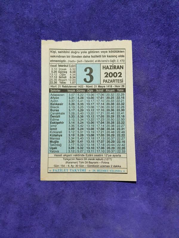 3 Haziran 2002 Takvim Yaprağı - Nostalji Koleksiyonluk Takvim Yaprağı  - Image 1