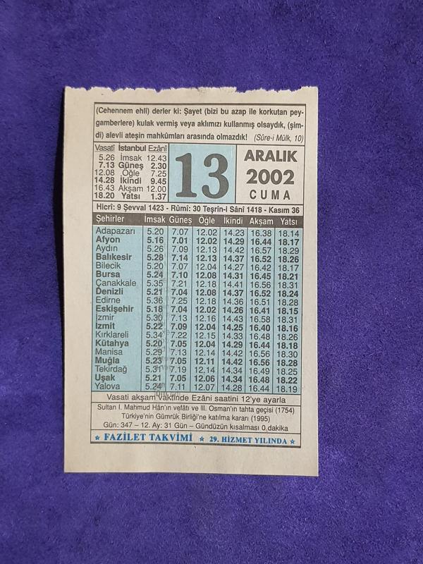 13 Aralık 2002 Takvim Yaprağı - Nostalji Koleksiyonluk Takvim Yaprağı - Image 1