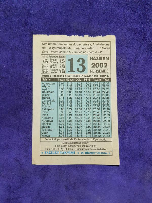 13 Haziran 2002 Takvim Yaprağı - Nostalji Koleksiyonluk Takvim Yaprağı  - Image 1