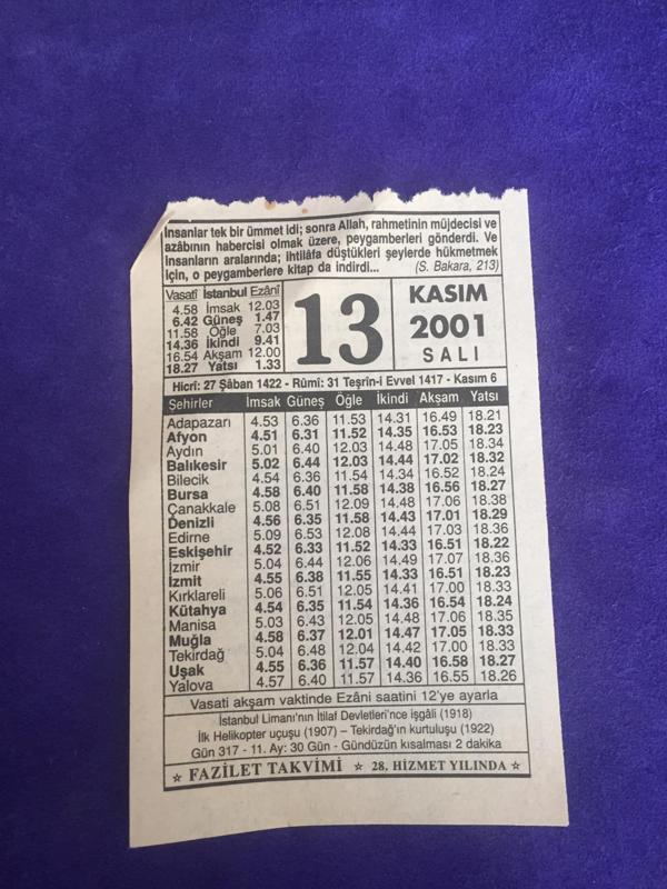 13 Kasım 2001 Takvim Yaprağı - Nostalji Koleksiyonluk Takvim Yaprağı - Image 1