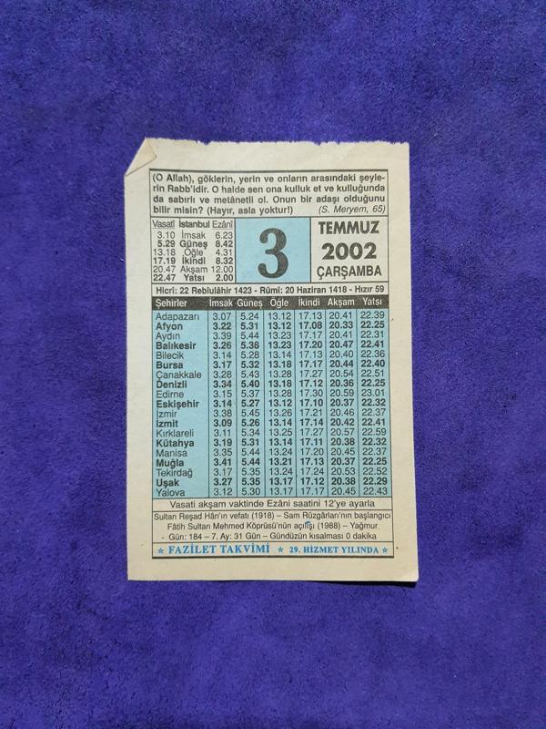 3 Temmuz 2002 Takvim Yaprağı - Nostalji Koleksiyonluk Takvim Yaprağı - Image 1