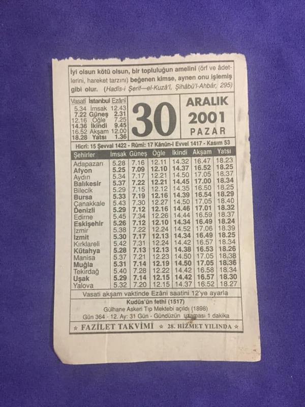 30 Aralık 2001 Takvim Yaprağı - Nostalji Koleksiyonluk Takvim Yaprağı - Image 1