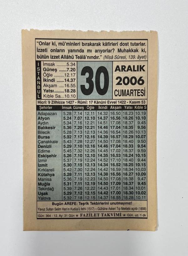 30 Aralık 2006 Takvim Yaprağı - Nostaljik Koleksiyonluk Takvim Yaprağı - Image 1