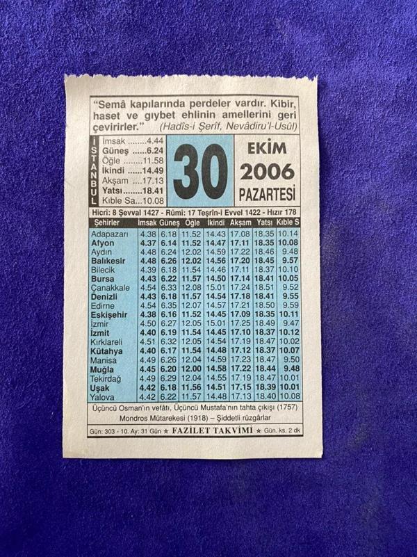 30 Ekim 2006 Takvim Yaprağı - Nostalji Koleksiyonluk Takvim Yaprağı - Image 1