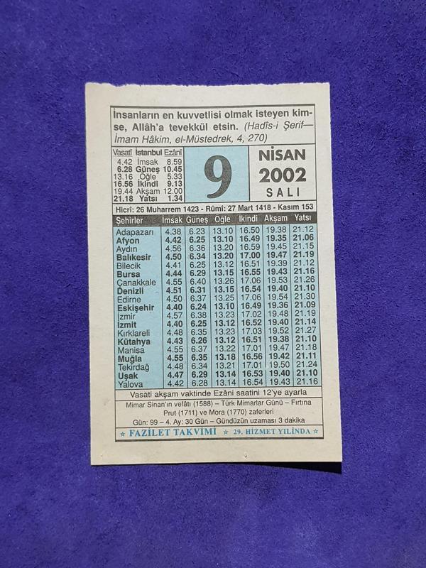 9 Nisan 2002 Takvim Yaprağı - Nostalji Koleksiyonluk Takvim Yaprağı A - Image 1