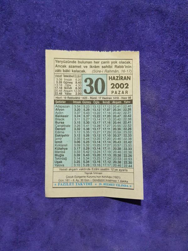 30 Haziran 2002 Takvim Yaprağı - Nostalji Koleksiyonluk Takvim Yaprağı  - Image 1